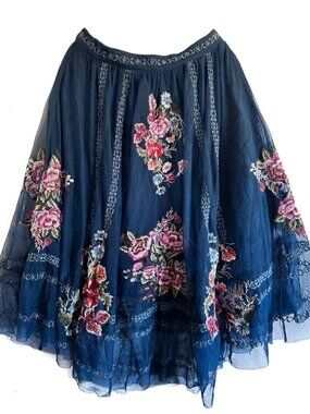 Rare Sundance Poetry Geometric Embroidered Tulle Skirt - SM